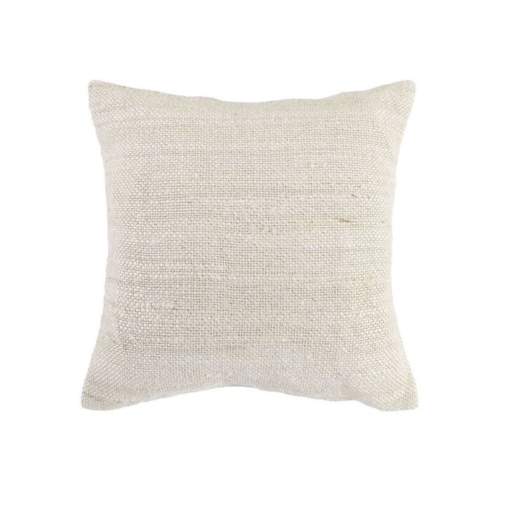 Alty Throw Pillow, 22 Inch Ivory Woven Jute Design, Feather Insert - Benzara