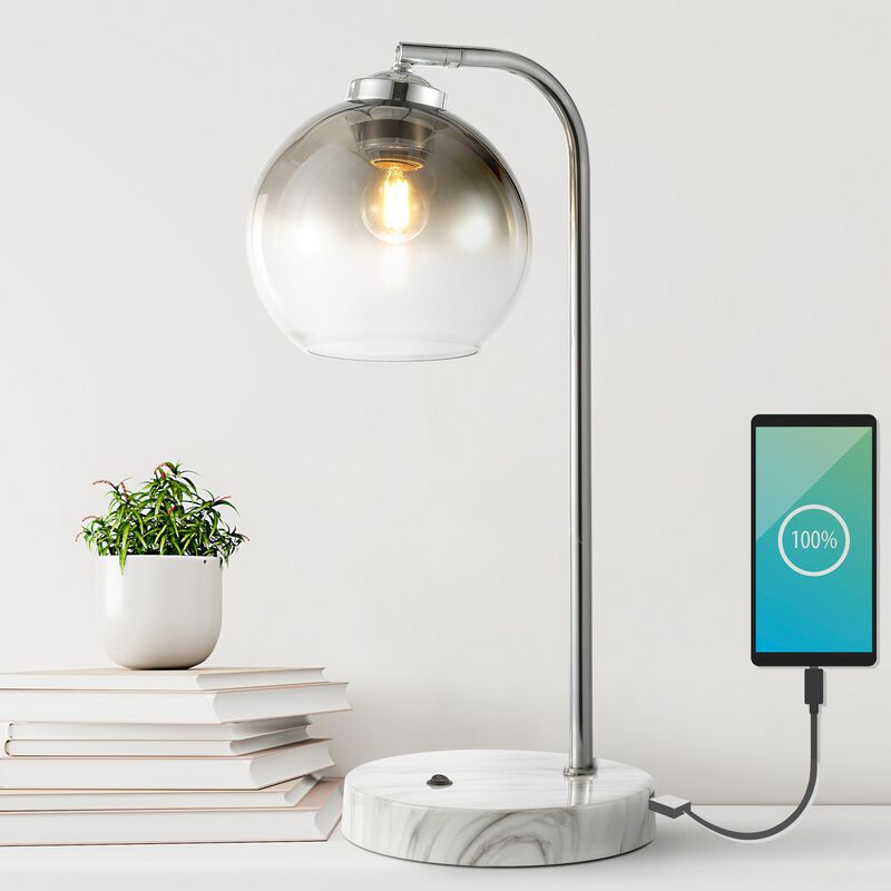 Ada Industrial Contemporary Iron/Glass LED Task Lamp with USB Charging Port