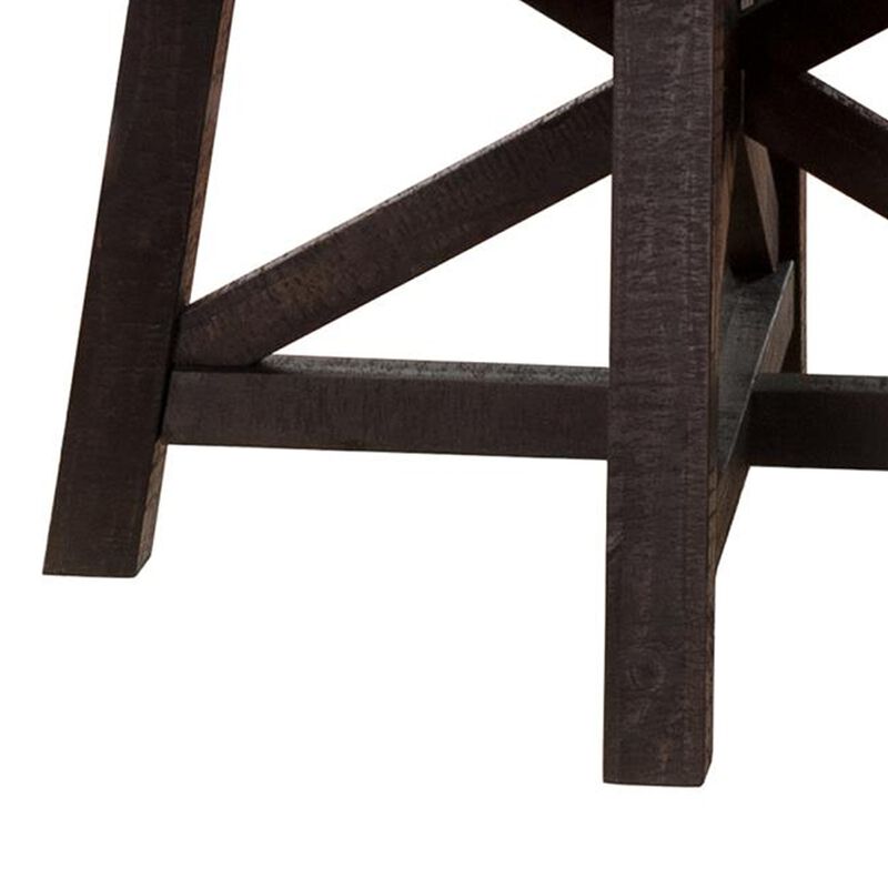 Liu 54 - 72 Inch Round Dining Table, Acacia Wood, Extendable, Dark Brown - Benzara