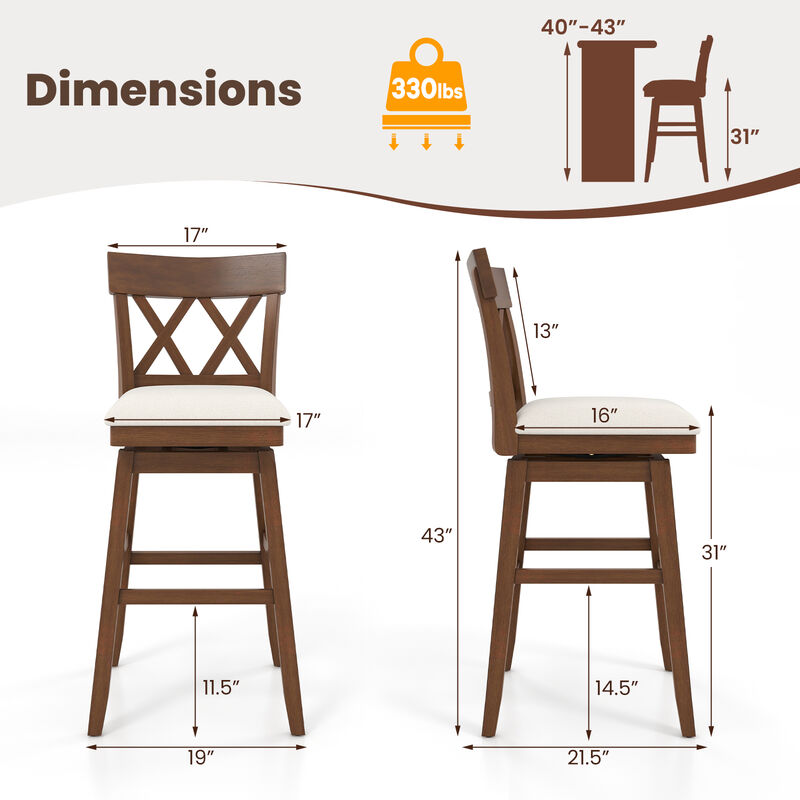 Bar Stool with Contoured Backrest and Swivel Padded Seat
