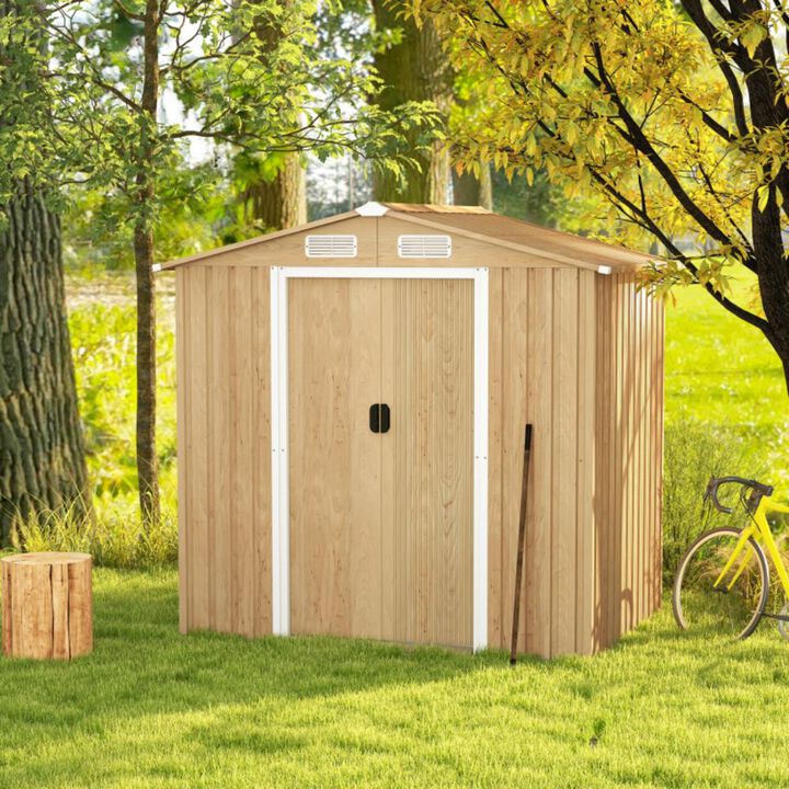 Hivvago 6 x 4 Feet Galvanized Steel Storage Shed with Lockable Sliding Doors