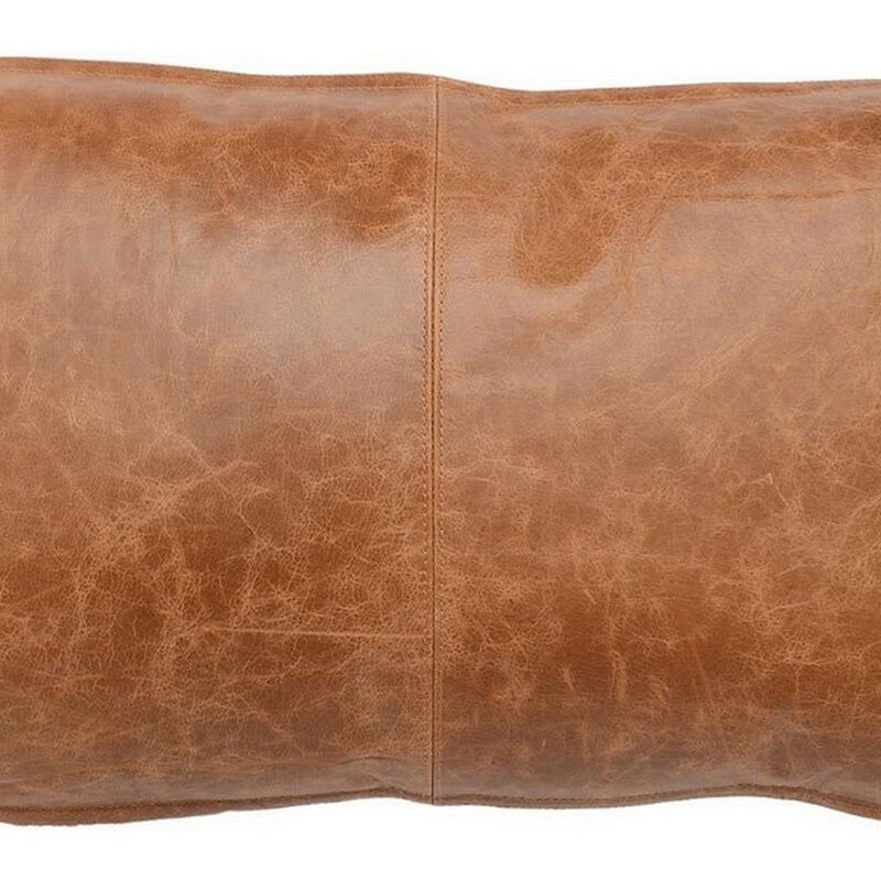Rectangular Leatherette Throw Pillow with Stitched Details, Small, Brown-Benzara