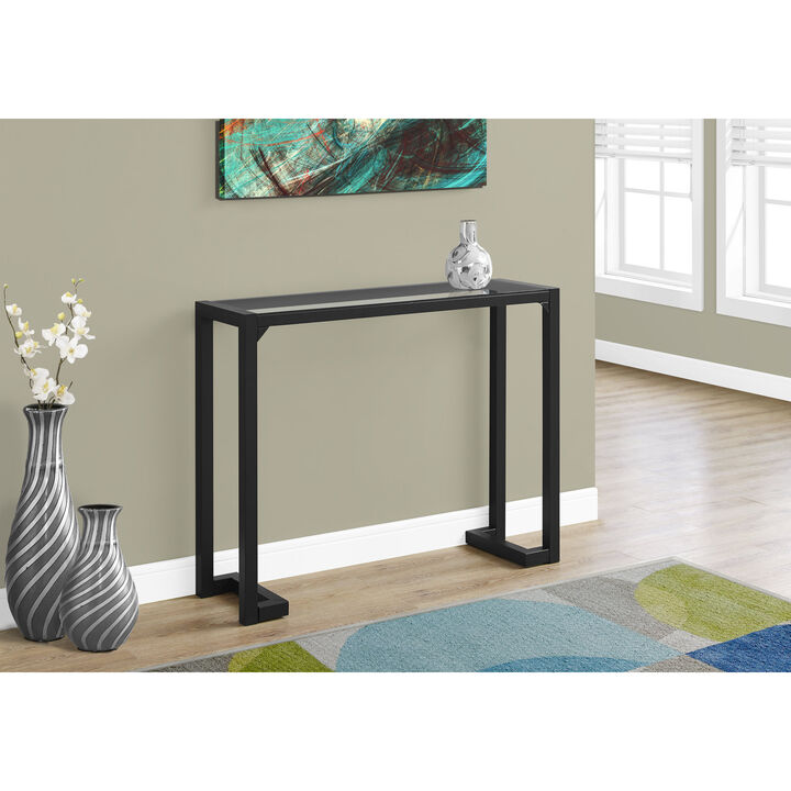 Monarch Specialties I 2106 Accent Table, Console, Entryway, Narrow, Sofa, Living Room, Bedroom, Metal, Tempered Glass, Black, Clear, Contemporary, Modern