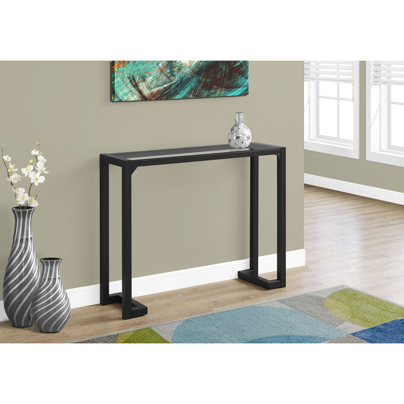 Monarch Specialties I 2106 Accent Table, Console, Entryway, Narrow, Sofa, Living Room, Bedroom, Metal, Tempered Glass, Black, Clear, Contemporary, Modern