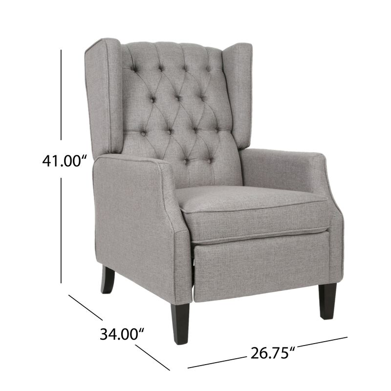 Octa Manual Recliner Chair, Button Tufted Wingback Design, Dark Gray - Benzara