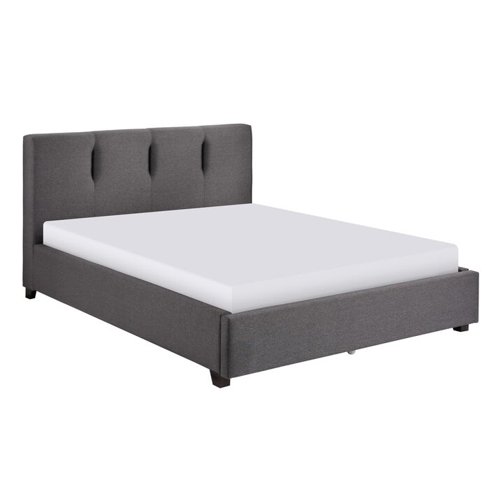 Orra Queen Platform Bed, Tufted Dark Gray Polyester Upholstery, Solid Wood - Benzara
