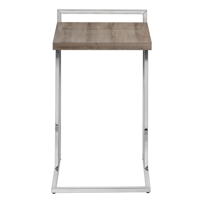 Monarch Specialties I 3638 Accent Table, C-shaped, End, Side, Snack, Living Room, Bedroom, Metal, Laminate, Brown, Chrome, Contemporary, Modern