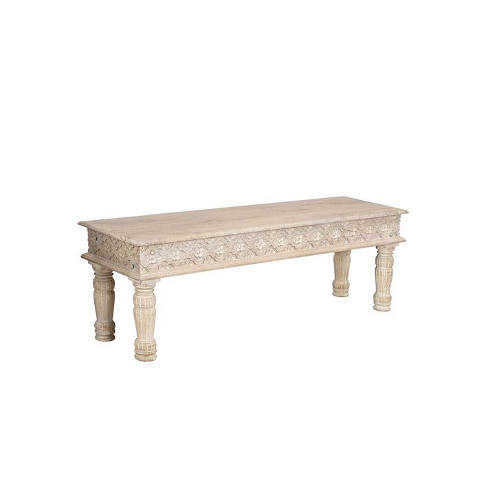 Taran Designs Eldris 58 Carved Solid Wood Dining Bench