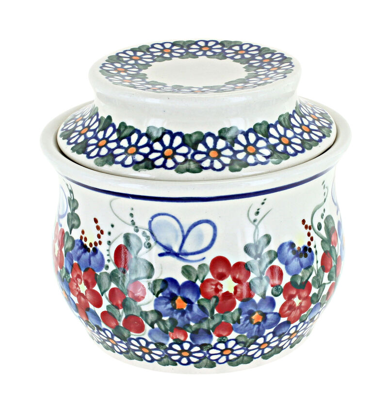 Blue Rose Polish Pottery Garden Of Eden French Butter Dish