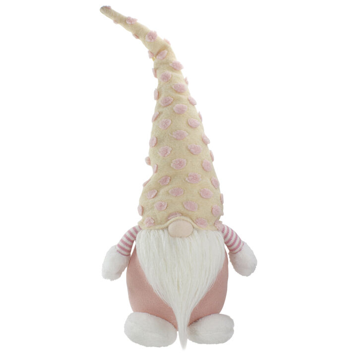 24" Pink and Yellow Standing Spring Plush Gnome Figure with a Polka Dot Hat