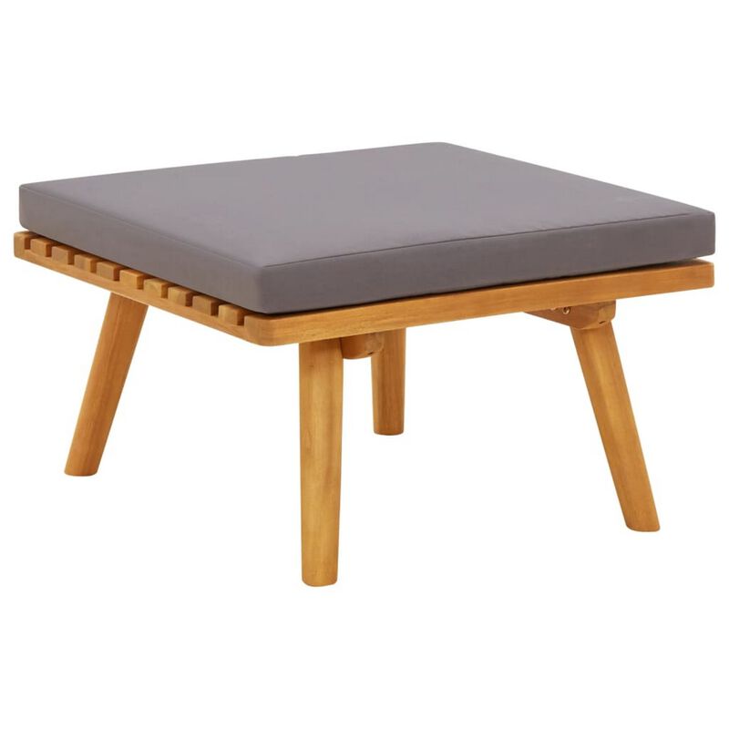 Roma 7pc Outdoor Modular Sofa Set, Table, White Cushions, Acacia Wood - Benzara
