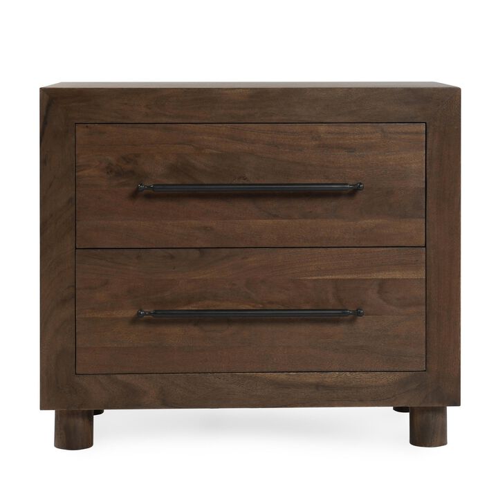 Jenna Nightstand, 30 Inch Modern Cocoa Brown Acacia Wood, 2 Drawers - Benzara