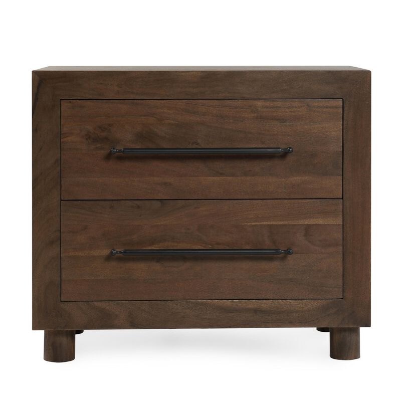 Jenna Nightstand, 30 Inch Modern Cocoa Brown Acacia Wood, 2 Drawers - Benzara