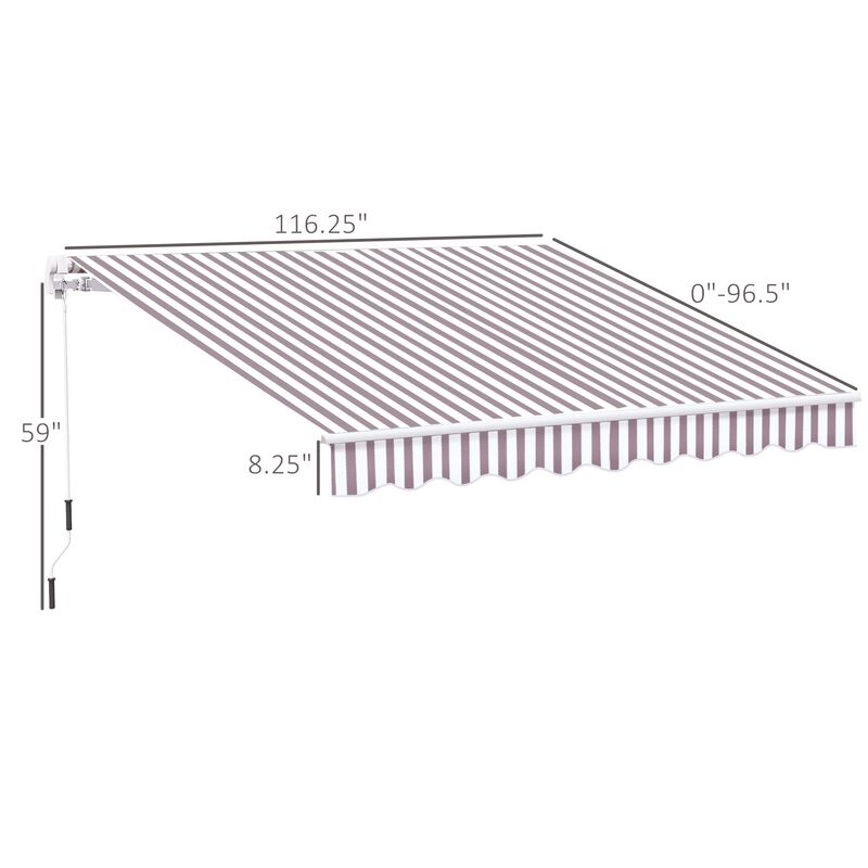 Brown Striped Sun Shield: 10'x8' Manual Retractable Patio Awning