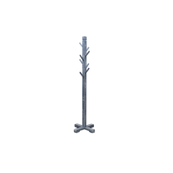 Rena Coat, Hat Rack Stand, 8 Wood Stems, 72 Inch Ocean Blue Mahogany - Benzara