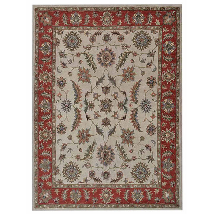 RUGSOTIC CARPETS HAND TUFTED WOOL ECO-FRIENDLY AREA RUGS  - 10'x13', Rectangle Shape, Cream & Red, Classic Oriental Traditional  Design, High Pile Thick Handmade Anti Skid Area Rugs (K00106)