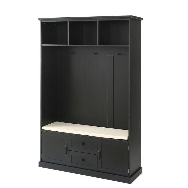 Black Hall Tree with 3 Hooks and Bench
