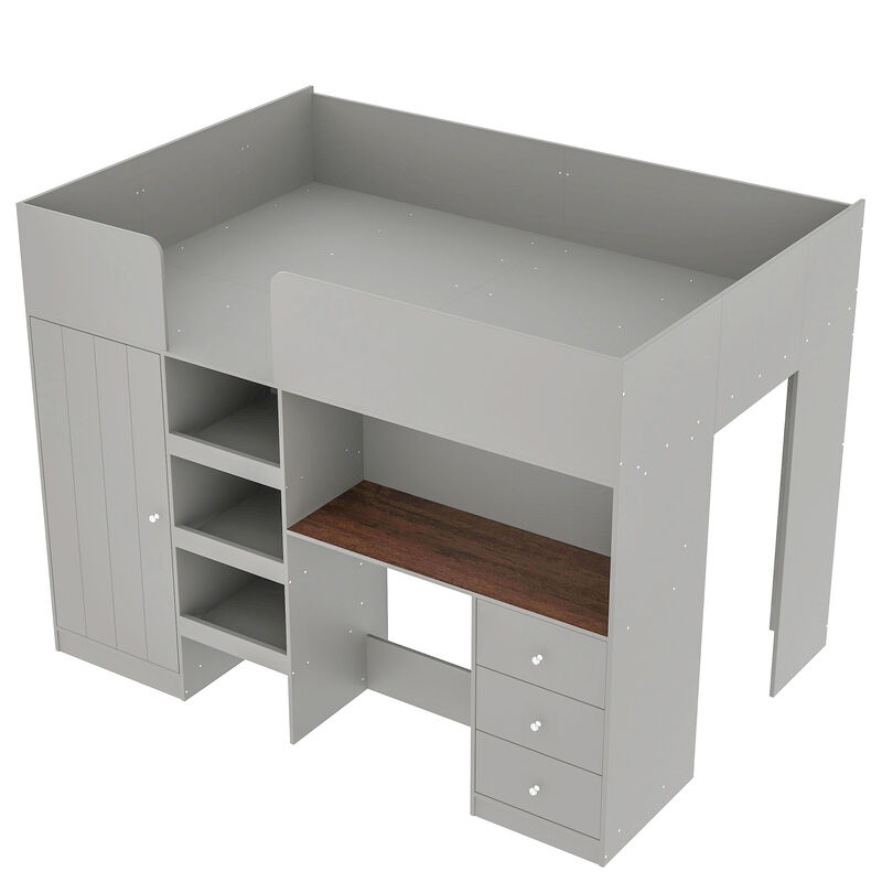 Merax Loft Bed with Wardrobe and Desk