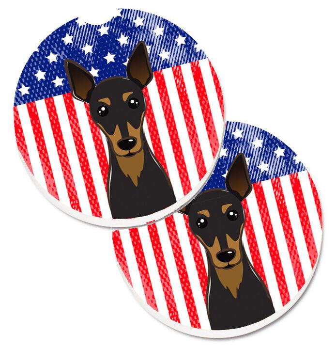 Caroline's Treasures American Flag & Min Pin Set of 2 Cup Holder Car Coasters BB2170CARC, 2.56, Multicolor