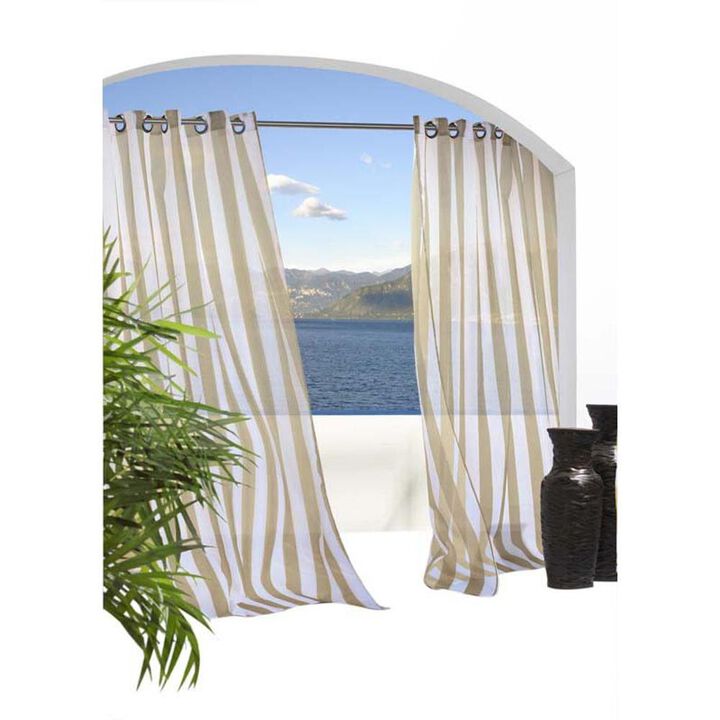 Commonwealth Outdoor Decor Escape Stripe Voile Grommet Top Window Panel - 54x96" - Khaki
