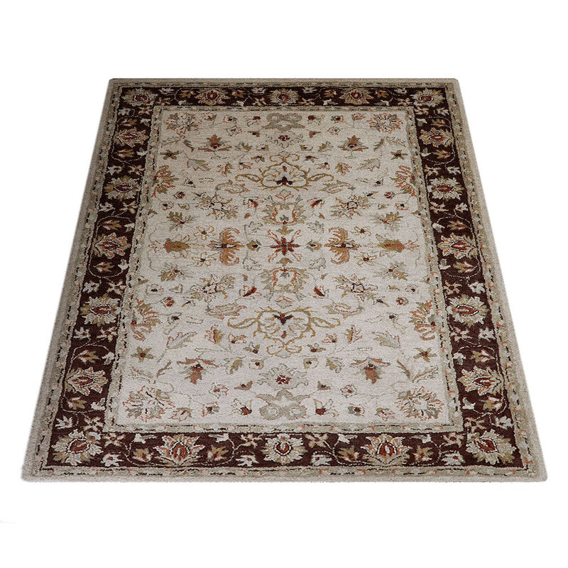 RUGSOTIC CARPETS HAND TUFTED WOOL ECO-FRIENDLY AREA RUGS  - 8'x10', Rectangle Shape, Beige & Brown, Classic Oriental Traditional  Design, High Pile Thick Handmade Anti Skid Area Rugs (K0TM12)