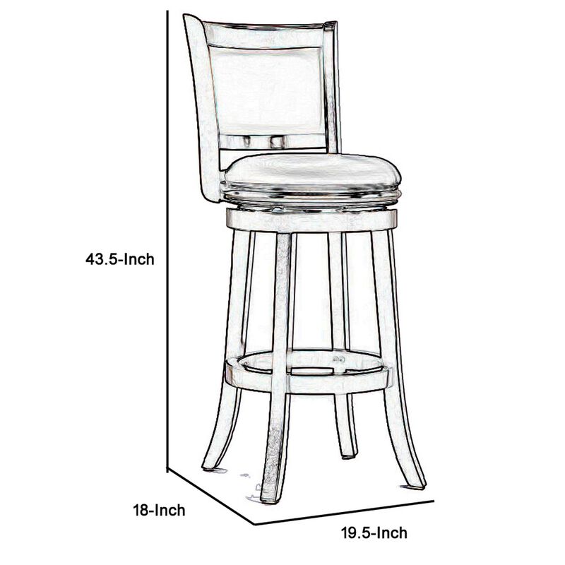 Round Wooden Swivel Barstool with Padded Seat and Back, Dark Brown-Benzara