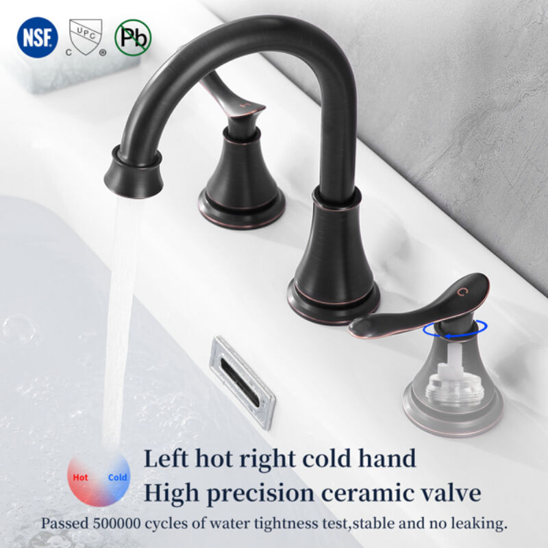 Modern Oil Rubbed Bronze Widespread Bathroom Faucet,  2-Handle Vanity Sink Faucet with Drain