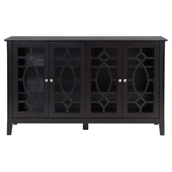 HOMCOM Sideboard Buffet Cabinet, Kitchen Storage Cabinet, Glass Door Accent Cabinet with Adjustable Shelves, Espresso