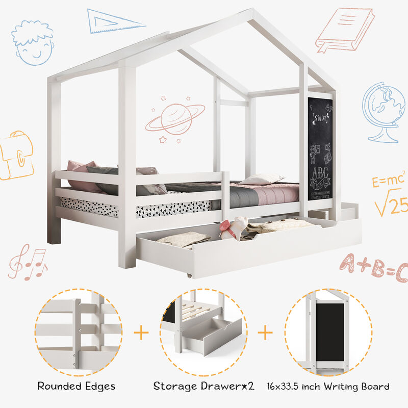 Merax Kids House Bed Frame with 2 Drawers