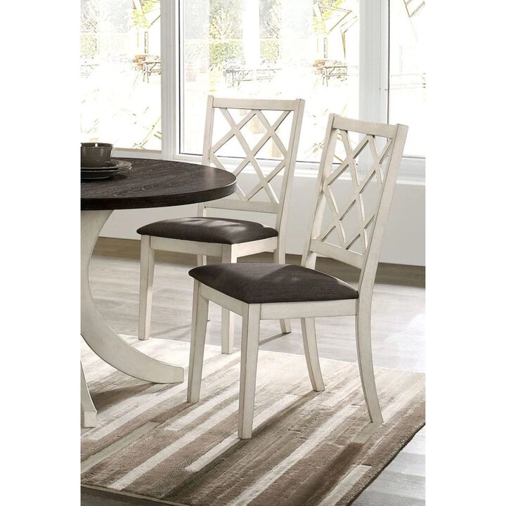 Solid Wood Antique White Chairs, Grey Cushion