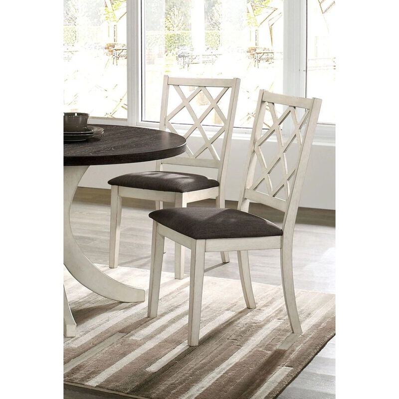 Solid Wood Antique White Chairs, Grey Cushion