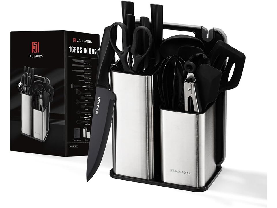Jaulaors Kitchen Utensils Set for Cooking-7 Cooking Utensils Set, 7 Kitchen Knife Set Black