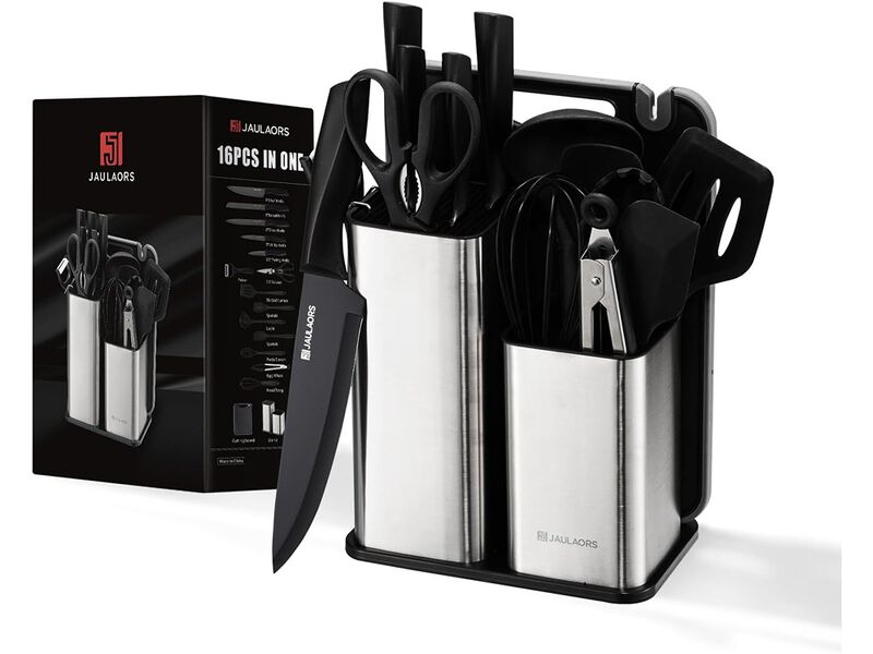 Jaulaors Kitchen Utensils Set for Cooking-7 Cooking Utensils Set, 7 Kitchen Knife Set Black