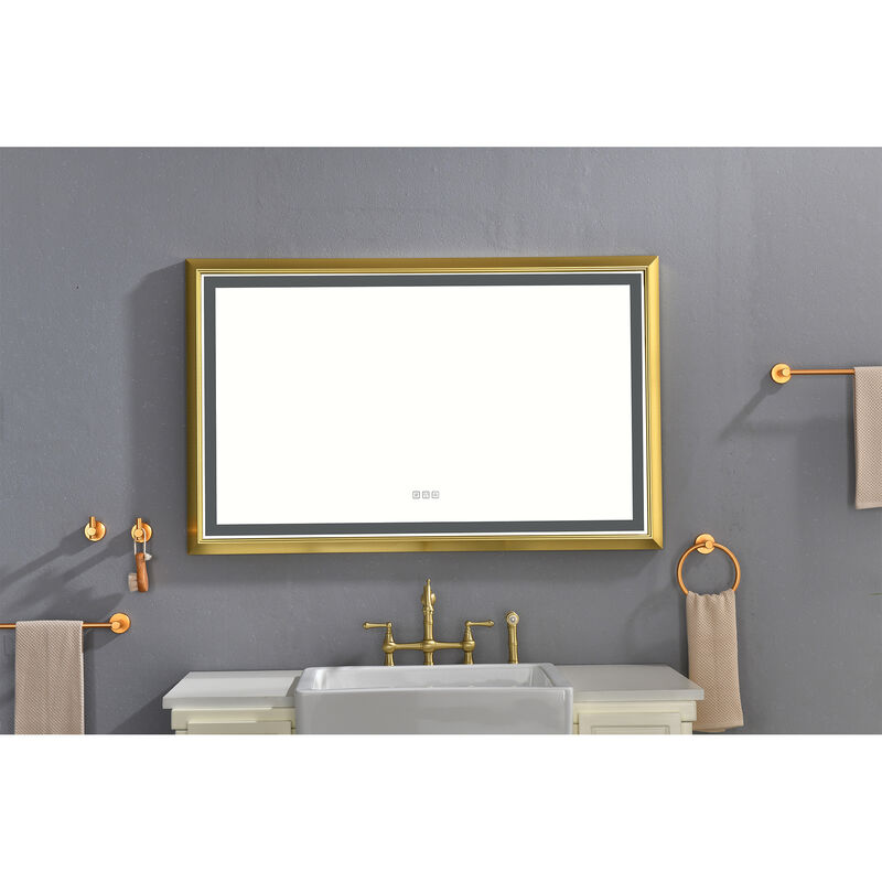 LED Frontlit Bathroom Mirror Wall-Mounted Vanity Mirror with Smart Touch Button for Modern Bathroom Lighting