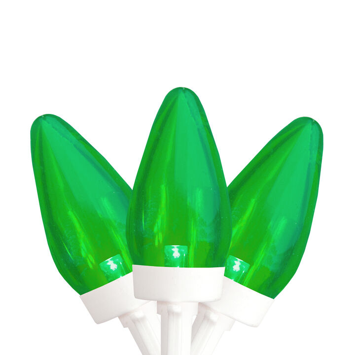 25 Count Green LED C7 Christmas Lights  16 ft White Wire