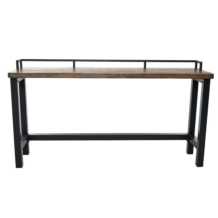 Fyan Counter Table w Rails, Black Iron Base, 71 Inch Rectangular Top - Benzara