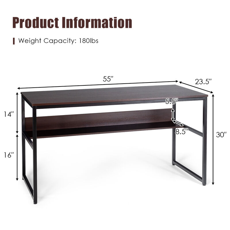 Costway 55'' Computer Desk Writing Table Workstation Home Office w/Bookshelf Natural