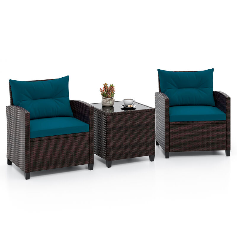 3 Pcs Patio Rattan Furniture Set Cushioned Conversation Set Coffee Table