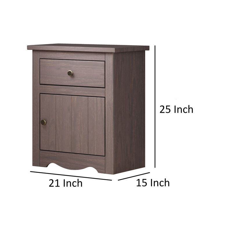 Stav Nightstand, 1 Drawer and Door, 25 Inch, Plank Style, Gray Solid Wood