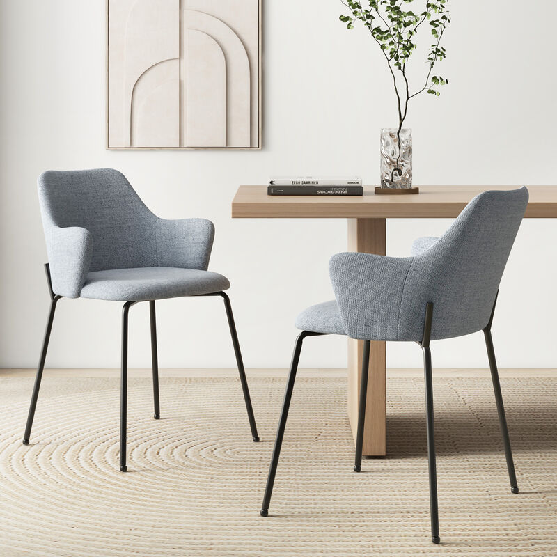 Dining Chairs Set of 2 with Curved Backrest, Wide Seat and Armrests