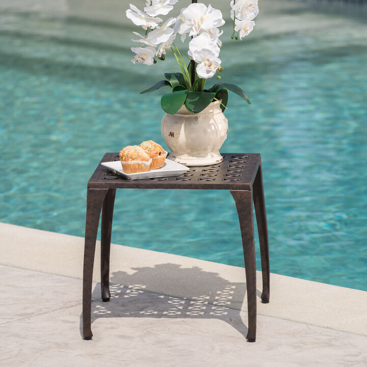 Elegant Cast Aluminum Patio Side Table with Grillwork Top