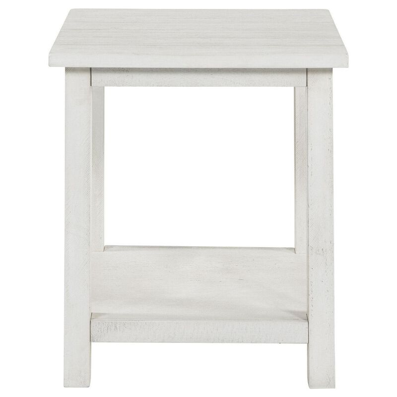 Ayne Side End Table, 1 Bottom Shelf, White Wood Frame, Square 20 Inch - Benzara