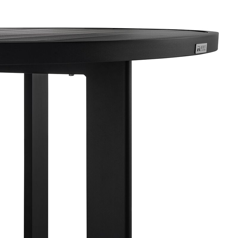 Ollie 48 Inch Patio Dining Table, Aluminum Frame and Round Tabletop, Black-Benzara