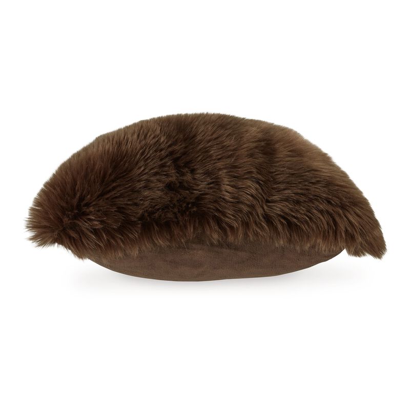 Throw Pillow Set of 4, 20 Inch, Faux Fur Polyester, Plush Textured Brown -