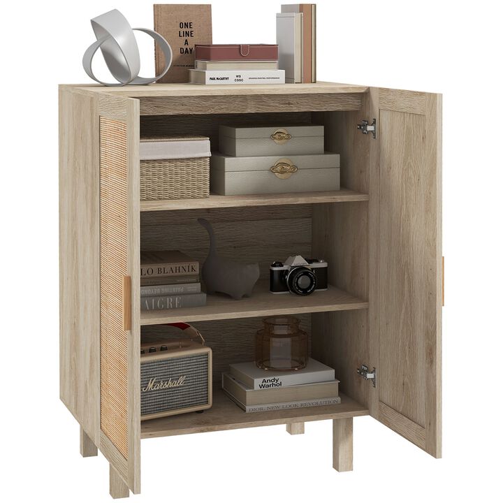 Natural Rattan Kitchen Buffet: 2-Door, Adjustable Shelves