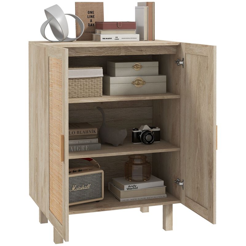 Natural Rattan Kitchen Buffet: 2-Door, Adjustable Shelves