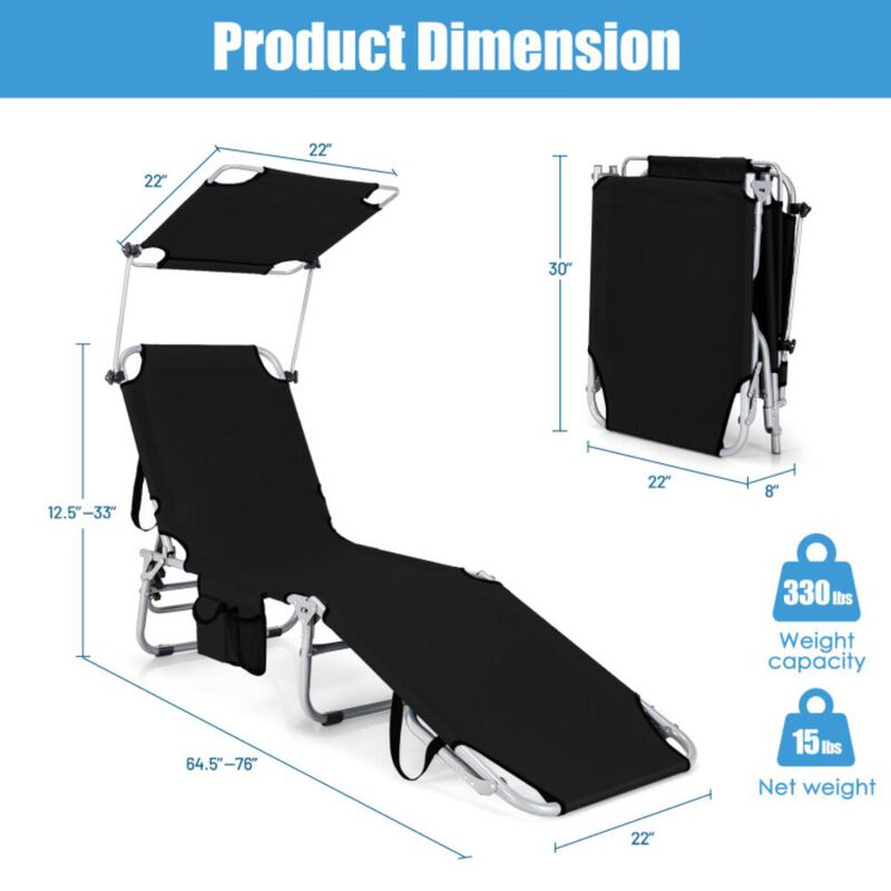 Hivvago Set of 2 Portable Reclining Chair with 5 Adjustable Positions-Black