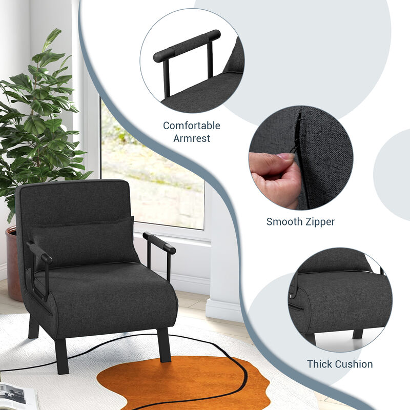 Folding 6 Position Convertible Sleeper Bed Armchair Lounge Couch with Pillow