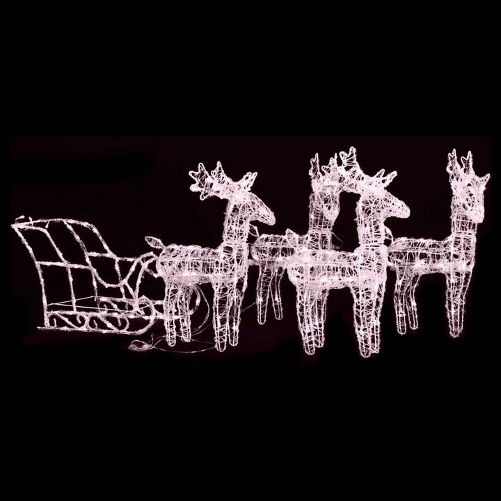 4pc Outdoor Reindeer n Sleigh Christmas Decoration, 240 Warm White LED - Benzara