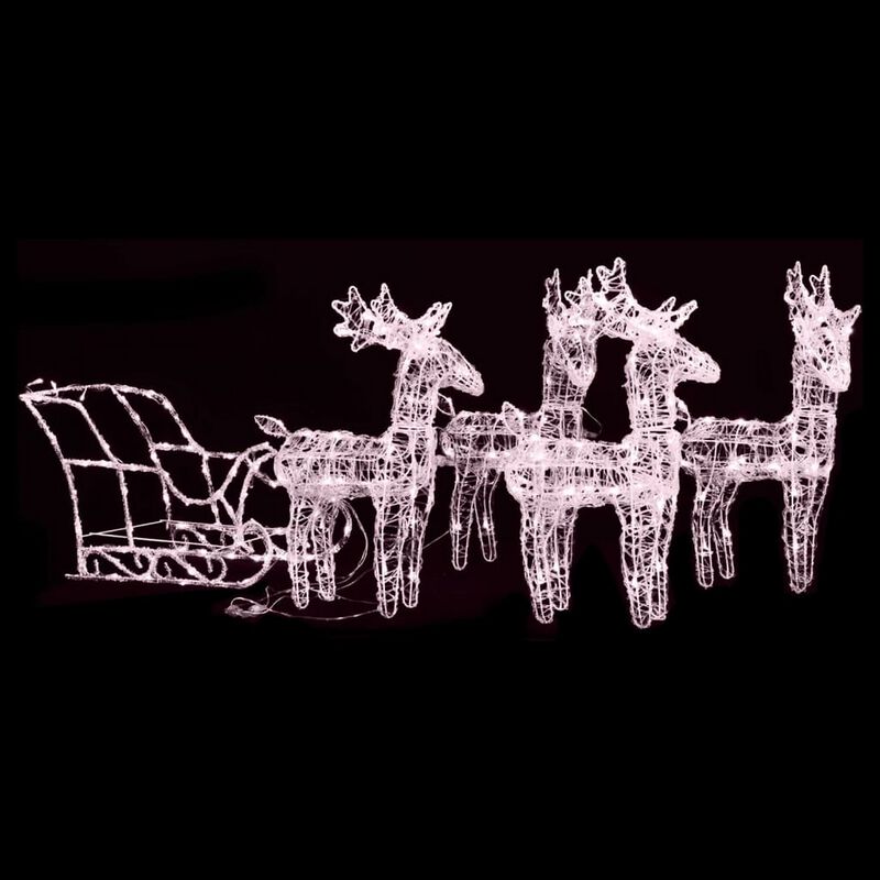 4pc Outdoor Reindeer n Sleigh Christmas Decoration, 240 Warm White LED - Benzara